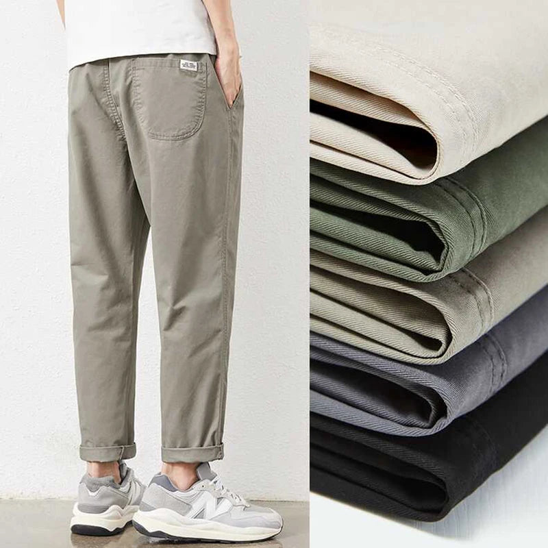 8 Color 2026 New Spring Summer Men's Casual Pants 95%Cotton Breathable Solid Color Outing Outdoor Elastic Waist Trousers Male