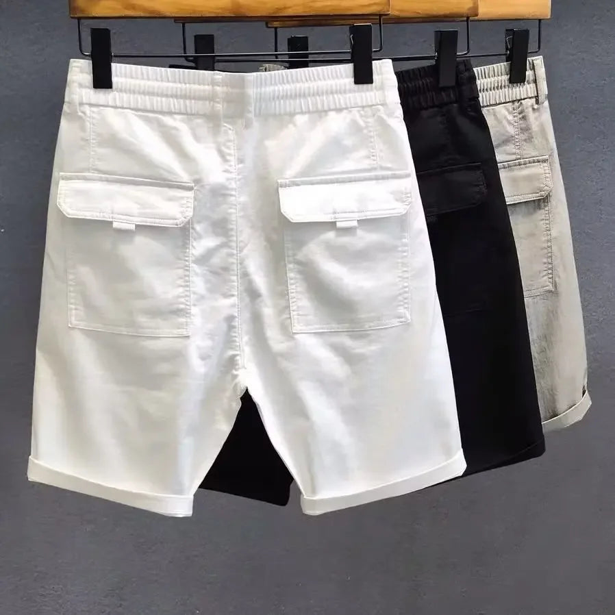 2026 New Fashion Loose Sports Shorts Men's Summer Solid Color Casual Short Pants Men Pocket Elastic Waist Thin Shorts