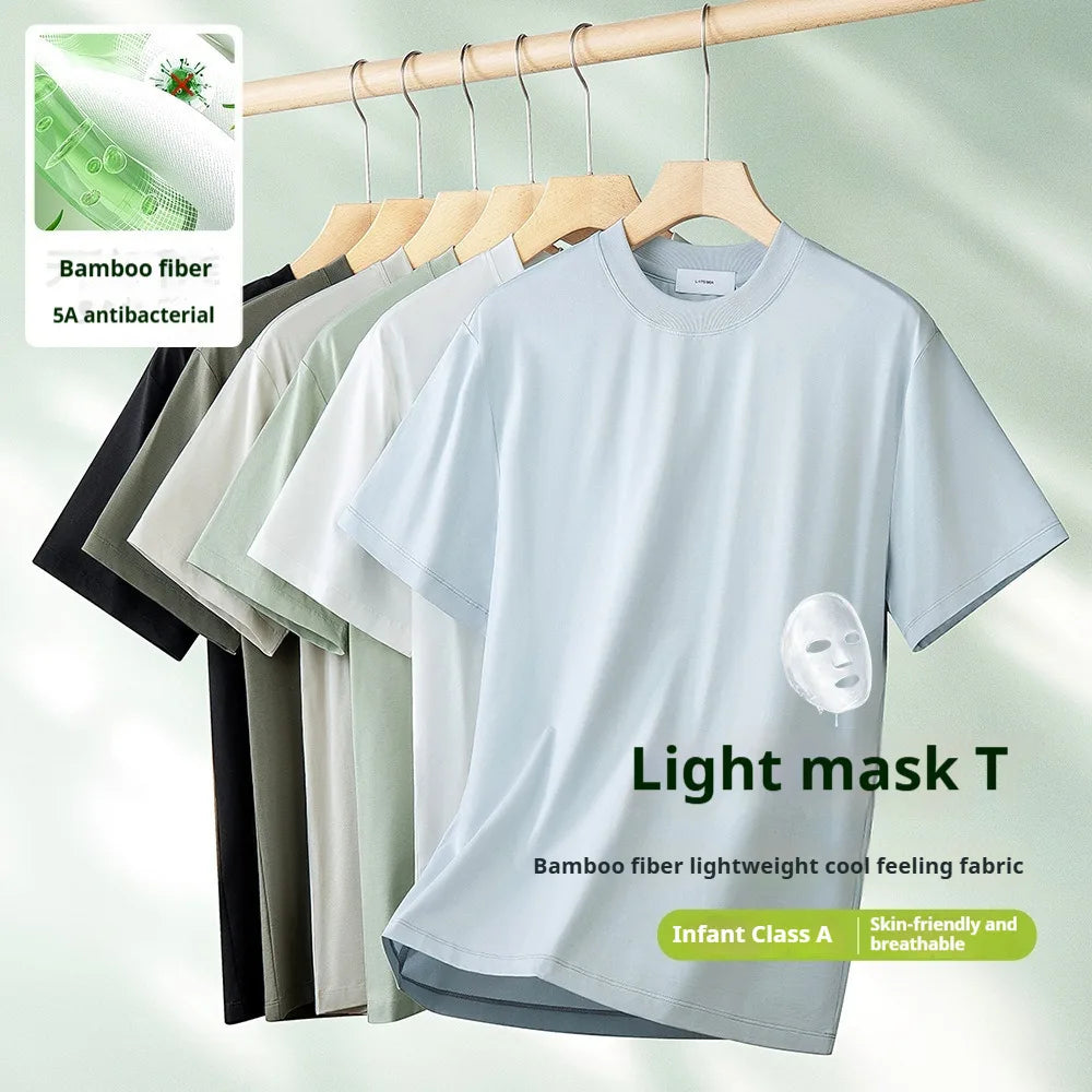 64% Cotton 25% Bamboo Fiber Cool T Shirt Men Short Sleeve Summer Tops For Men Round Neck Skin Friendly Solid Color Male Clothes